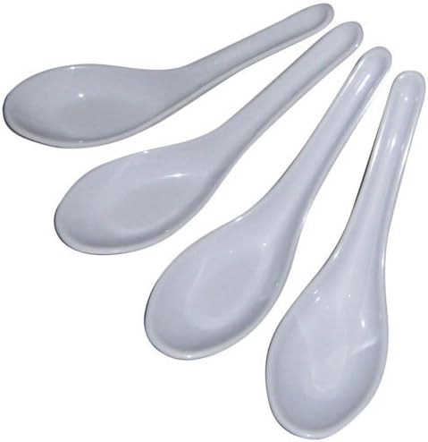 JapanBargain 3421  Pack of 4 Asian Soup Spoons – Japanese Chinese Ramen Pho Wonton Rice Miso Spoon Set  White  Professional Melamine  5.5 Inch