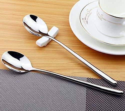 Stainless Steel Spoon Long handle Great Circle Soup Spoons Korean Long Handled Soup Spoon Stainless Steel Round handle Bar Spoons Silver Set of 4