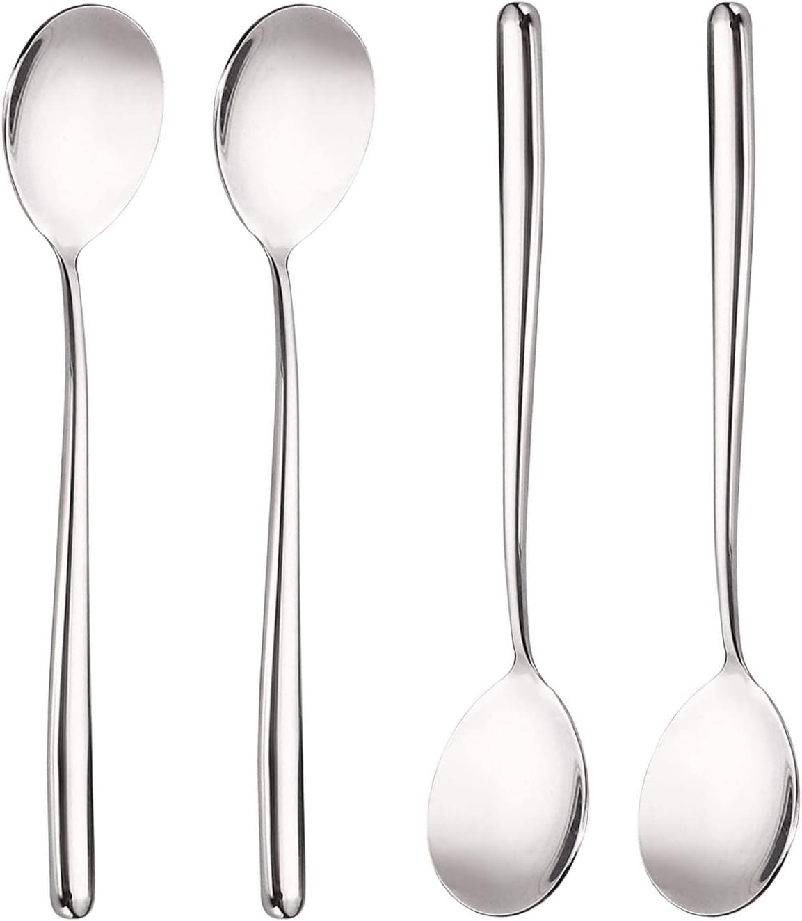 Stainless Steel Spoon Long handle Great Circle Soup Spoons Korean Long Handled Soup Spoon Stainless Steel Round handle Bar Spoons Silver Set of 4