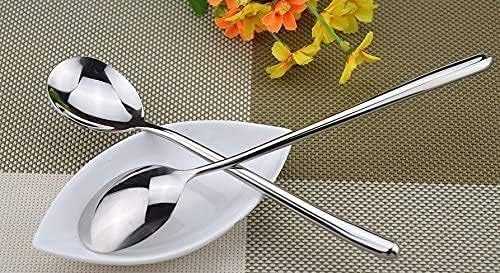 Stainless Steel Spoon Long handle Great Circle Soup Spoons Korean Long Handled Soup Spoon Stainless Steel Round handle Bar Spoons Silver Set of 4
