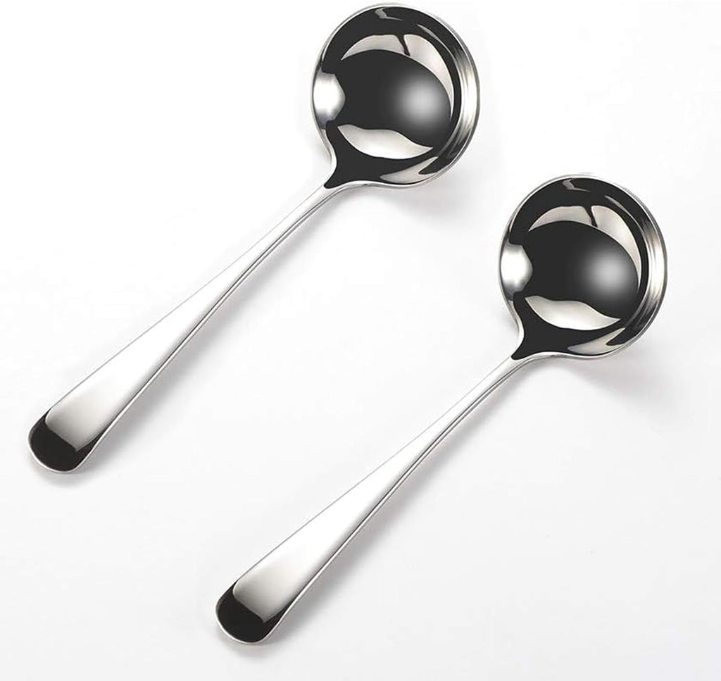 Zjunhm Small Soup and Gravy Ladles - 304 Stainless Steel  7.7 Inches  2-Piece Set - Dishwasher Safe (Silver)