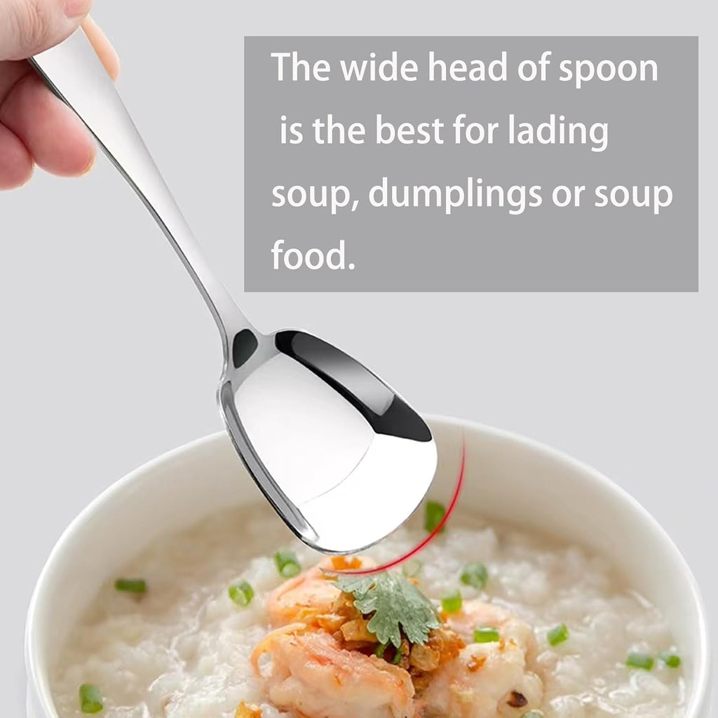 Square Head Soup Spoons  Korean Style Thick Heavy Square Dessert Spoon Long Handled Stainless Steel Soup Spoons Table Spoons Flat Square Spoon Set of 4 7 Inches.