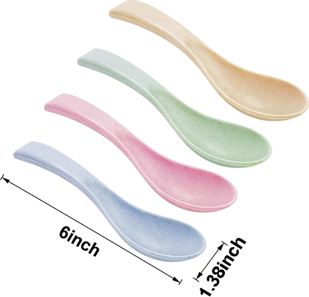 Outus 8 Pieces Wheat Straw Plastic Spoon Portable 6 Inches Colourful Unbreakable Meal Dinner Soup Spoon Safe for Dishwasher and Microwave