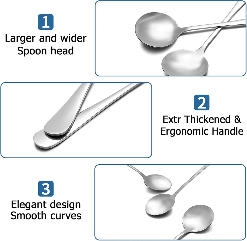 10 Piece Soup Spoon Round Stainless Steel Bouillon Spoons Round Spoons 6.7 inch
