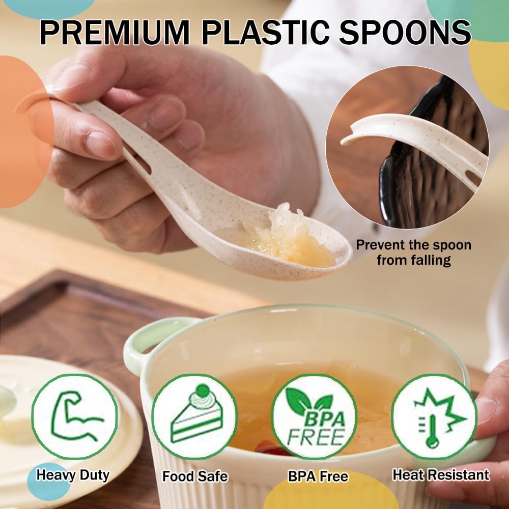 Disposable Wheat Straw Soup Spoons Portable Deep Bottom Asian Spoons Durable Chinese Utensils Party Birthday Wedding Supply 50 Pieces
