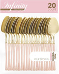 PlasticPro 20 Count Gold and Pink Plastic Soup Spoons Premium Quality Heavy Duty Disposable Elegant Silverware Two Tone Soup Spoons for Party