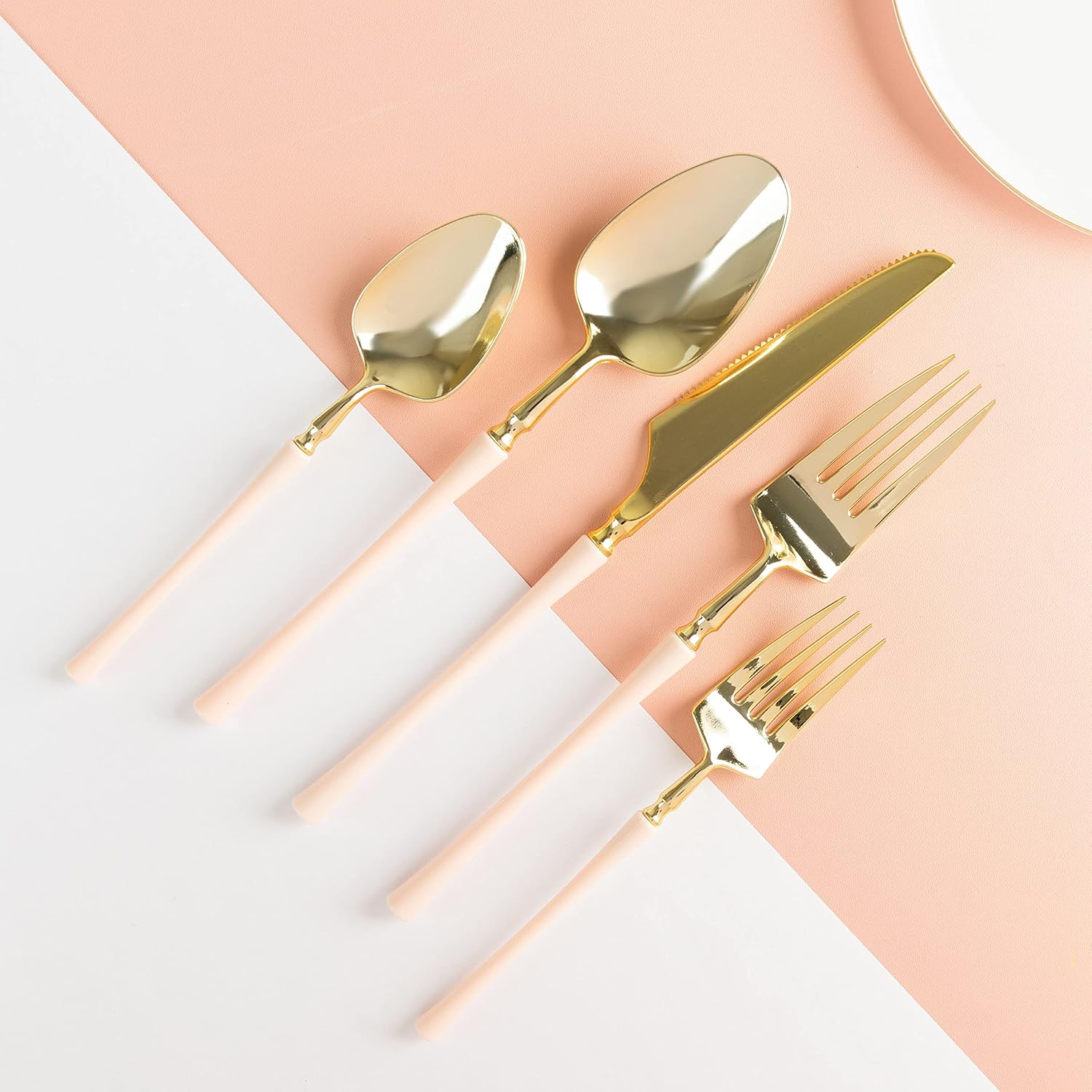 PlasticPro 20 Count Gold and Pink Plastic Soup Spoons Premium Quality Heavy Duty Disposable Elegant Silverware Two Tone Soup Spoons for Party